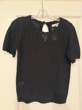 LOFT Black Open-Knit Short Sleeve Top